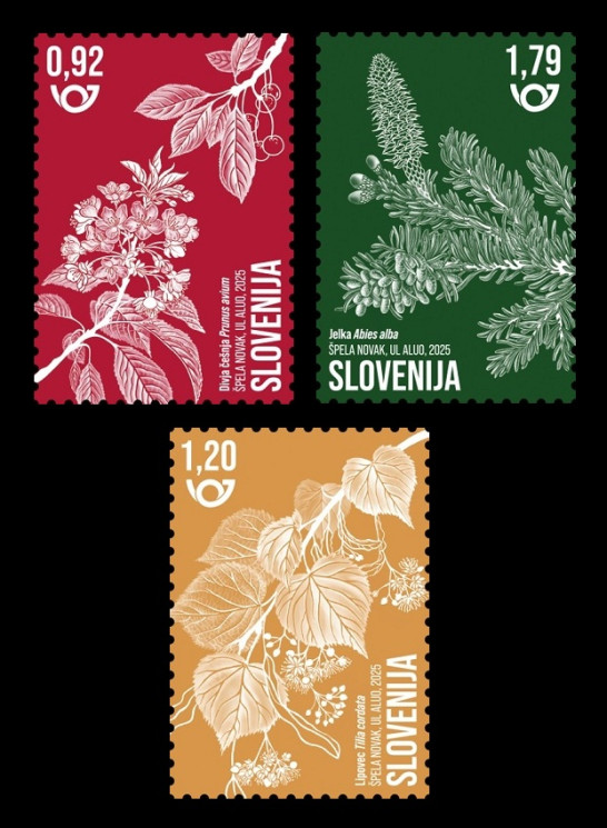 2025 Словения 1674-1676 Флора. Медоносные растения. Черешня. Липа. Пихта