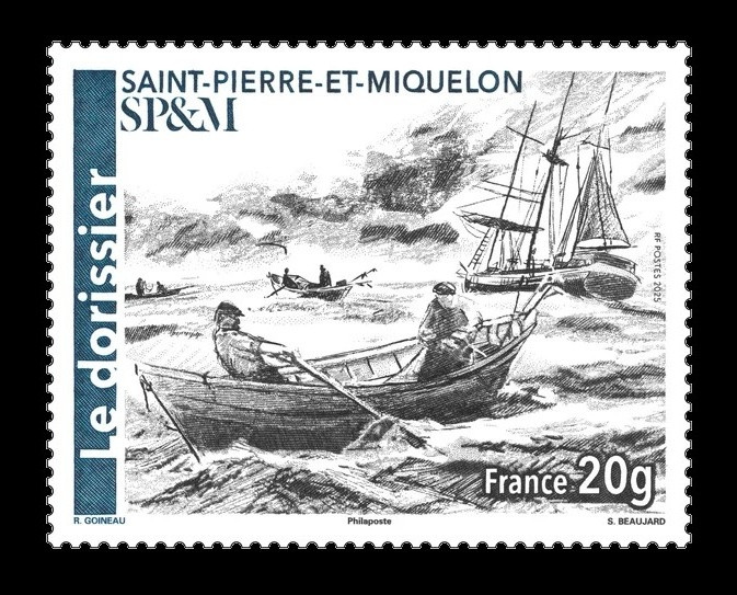 2025 Сен-Пьер и Микелон 1453 Рыбаки на лодках дори. Корабль. Лодки