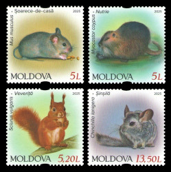 2025 Молдова 1358-1361 Фауна. Грызуны. Домовая мышь. Нутрия. Белка. Шиншилла
