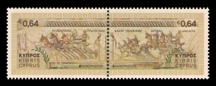 2025 Кипр 1541-1542 Европа. Национальные археологические открытия. Мозаика римской виллы