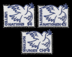 2025 ООН (Нью-Йорк) 1967 (Вена) 1269 (Женева) 1277 Голубь мира (вышитые марки) (совместный выпуск)