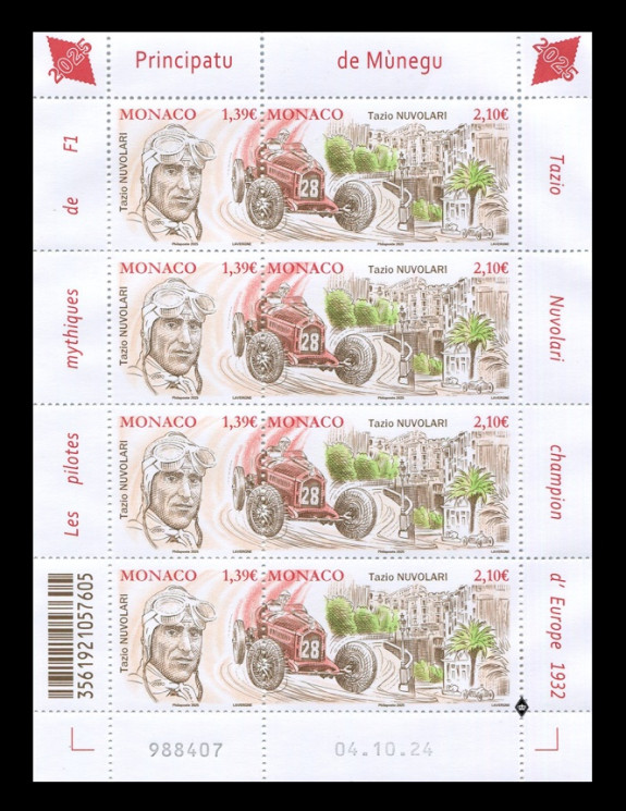 2025 Монако 3738-3739 Формула-1. Автогонщик Тацио Нуволари. Гоночный автомобиль (МЛ)