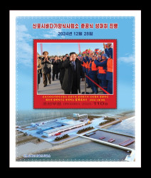 2025 КНДР 7163 Рыбоводческое хозяйство марикультуры Синпхо. Ким Чен Ын. Лодки (блок)