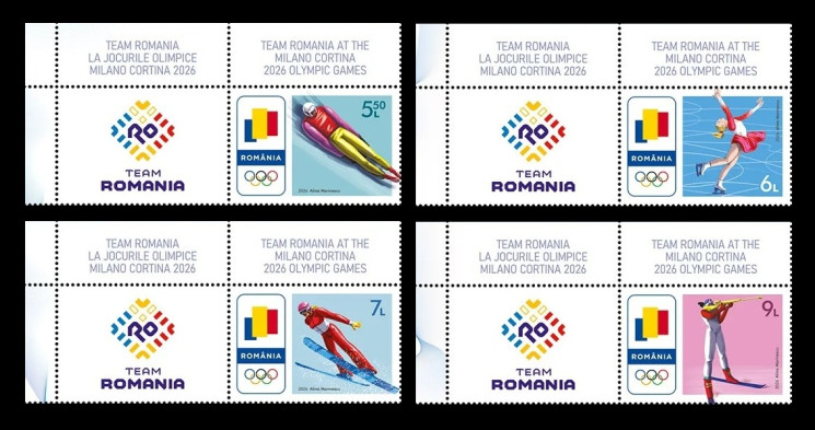 2026 Румыния 8607-8610 Зимняя Олимпиада в Милане и Кортине. Санный спорт. Фигурное катание. Прыжки с трамплина. Биатлон (с купонами)