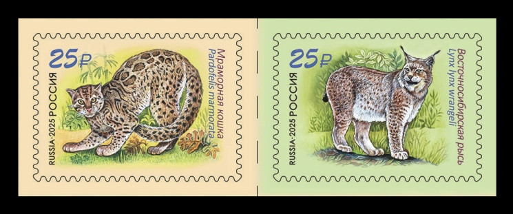 2025 Россия 3508-3509 Фауна. Дикие кошки. Мраморная кошка и восточносибирская рысь (Россия-Лаос)
